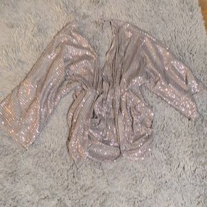 Silver sequins mini flare sleeves, dress.